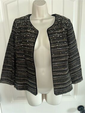 NWT Pleione Black Tweed Open-Front Women's Jacket Sz S